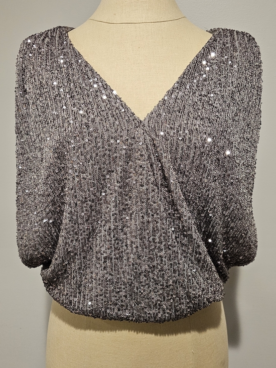 Tops - Silver Sequin V-Neck Women's Top